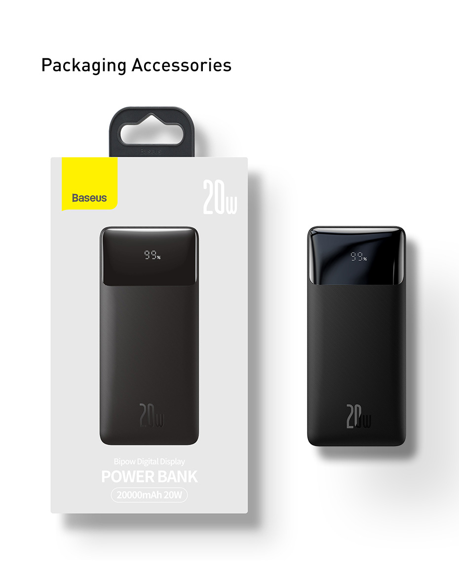 Baseus Bipow Digital Display Power Bank 20000mAh 20W in Black - Image 2
