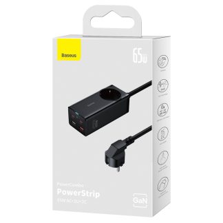 Baseus GaN3 Pro Desktop Powerstrip AC+2U+2C 65W - EU Black with Free Xiaobai Fast Charging Cable