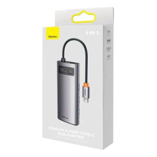 Baseus Metal Gleam Series 6-in-1 Multifunctional Type-C HUB Docking Station - Gray